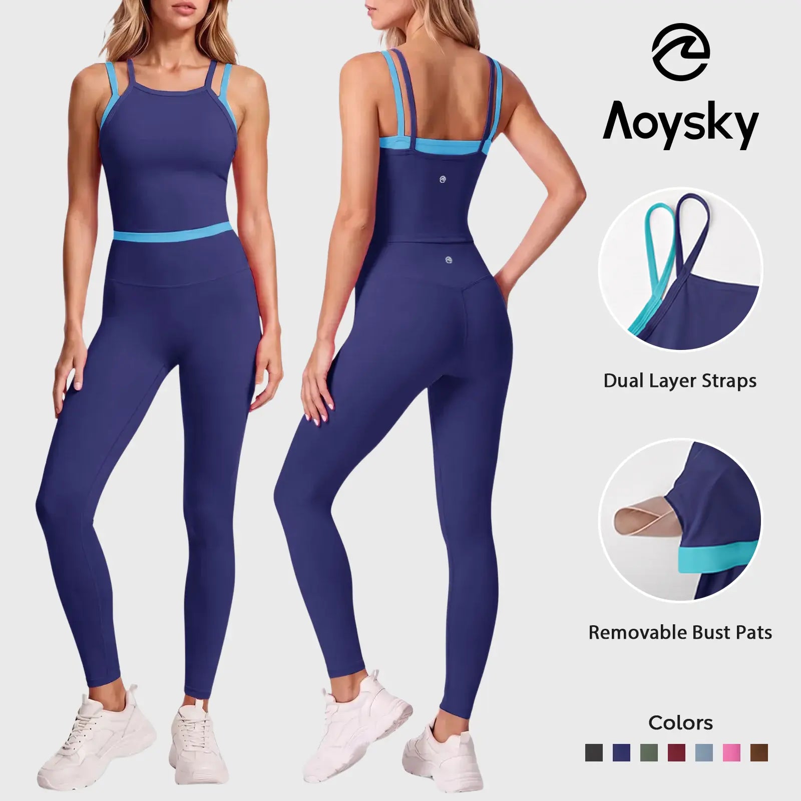 Aoysky Women'S 2-Piece High Elastic Activewear Workout Set - Padded Sleeveless Camisole Tank Top, High Waisted Fitted Leggings, Quick Dry Gymswear for Fitness Training, Yoga, 2 Piece Sets,Sohochic