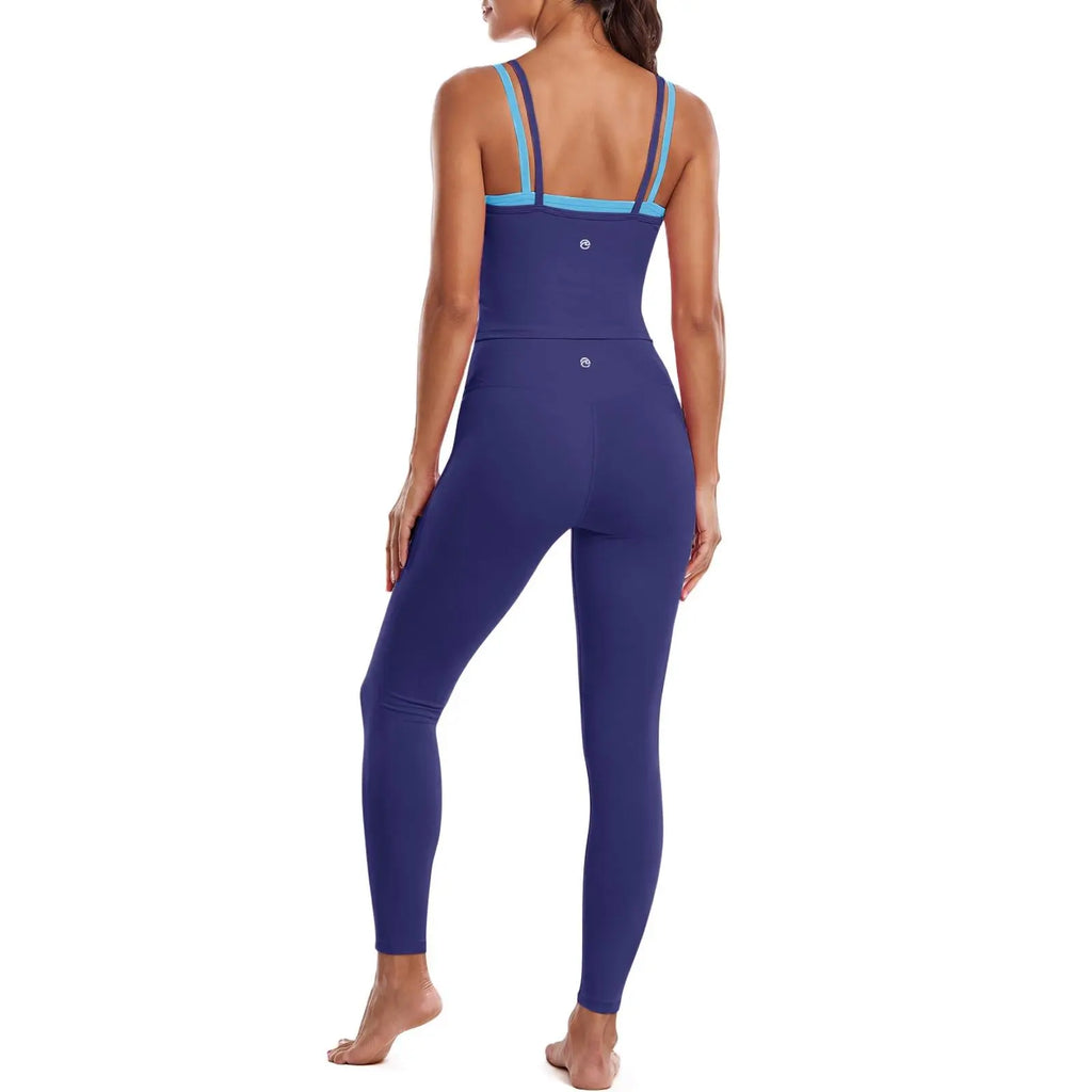 Aoysky Women'S 2-Piece High Elastic Activewear Workout Set - Padded Sleeveless Camisole Tank Top, High Waisted Fitted Leggings, Quick Dry Gymswear for Fitness Training, Yoga, 2 Piece Sets,Sohochic